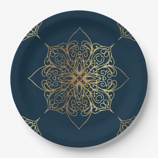 Gold Mandala Damask Muster Pappteller (Vorderseite)
