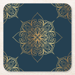 Gold Mandala Damask Muster Rechteckiger Pappuntersetzer