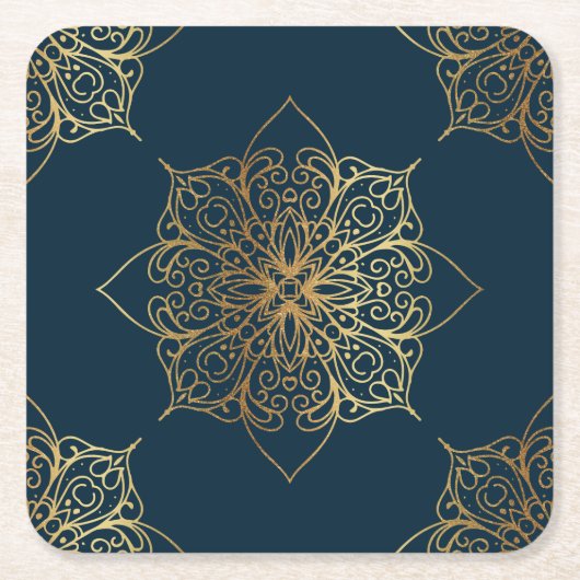 Gold Mandala Damask Muster Rechteckiger Pappuntersetzer (Vorderseite)