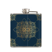 Gold Mandala Damask Muster und Monogram Flachmann (Rückseite)