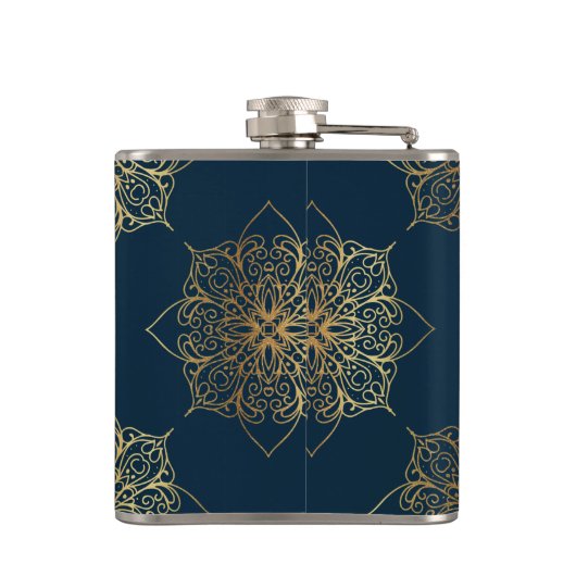 Gold Mandala Damask Muster und Monogram Flachmann (Rückseite)