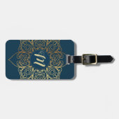 Gold Mandala Damask Muster und Monogram Gepäckanhänger (Vorderseite horizontal)