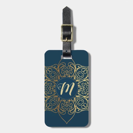 Gold Mandala Damask Muster und Monogram Gepäckanhänger (Vorderseite vertikal)