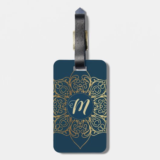 Gold Mandala Damask Muster und Monogram Gepäckanhänger (Rückseite vertikal)