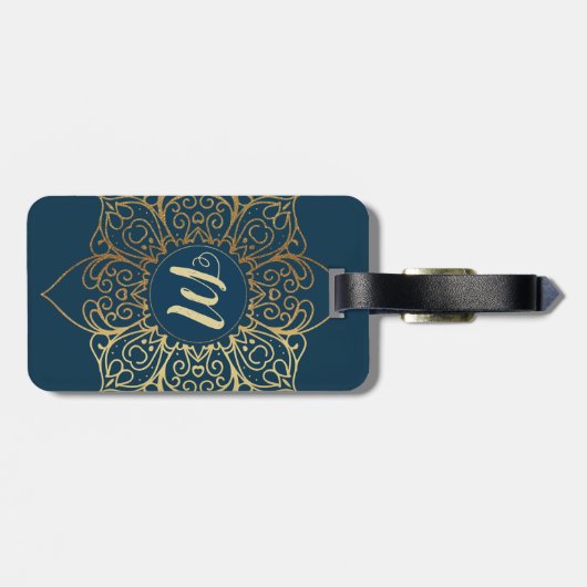 Gold Mandala Damask Muster und Monogram Gepäckanhänger (Rückseite horizontal)