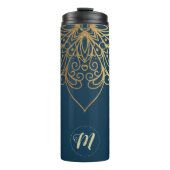 Gold Mandala Damask Muster und Monogram Thermosbecher (Vorderseite)