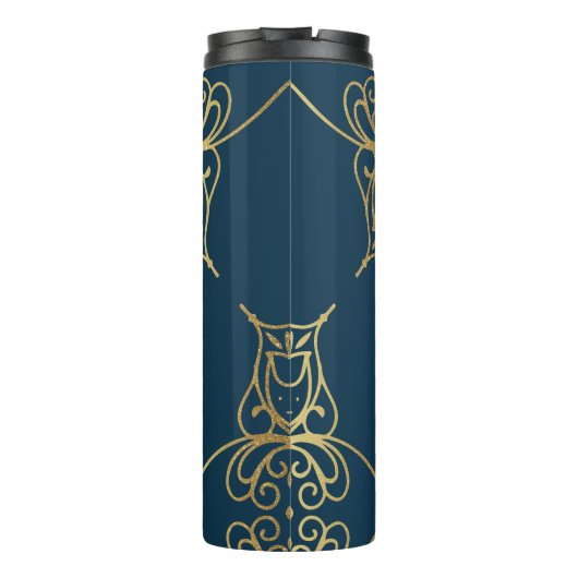 Gold Mandala Damask Muster und Monogram Thermosbecher (Rückseite)