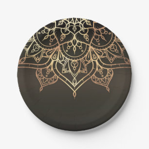Gold Mandala Earthy Brown Bronze Modern Glam Party Pappteller