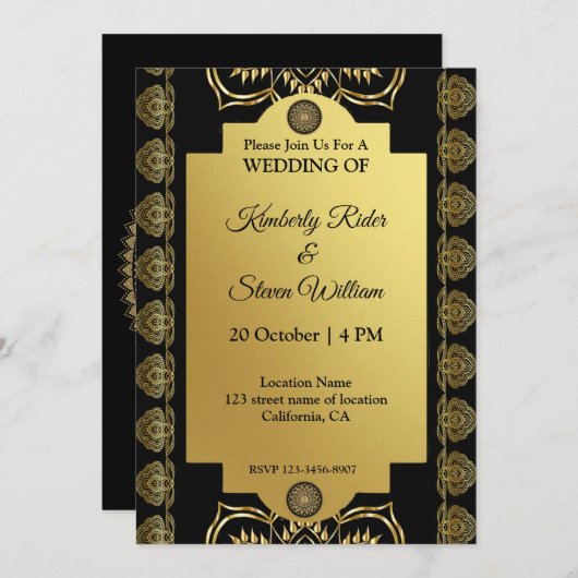 Gold Mandala Einladung (Vorne/Hinten)