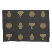 Gold Mandala Elephant Hamsa Hand - Reversible Boho Kissenbezug (Vorderseite)
