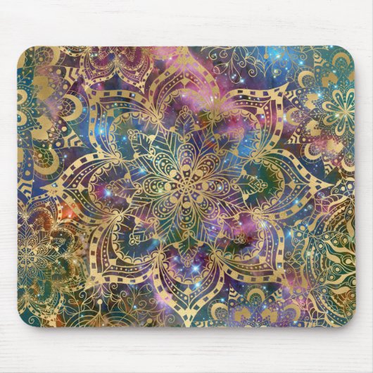 Gold Mandala Farbenfrohe Galaxie Design Floral Boh Mousepad (Vorne)