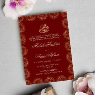 Gold Mandala Frame Rot Islamische Hochzeit Einladung