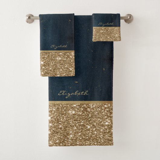 Gold Mandala, Glitzer Navy Blue Badhandtuch Set (Insitu)