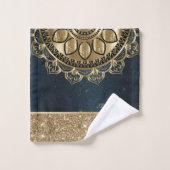 Gold Mandala, Glitzer Navy Blue Badhandtuch Set (Waschlappen)