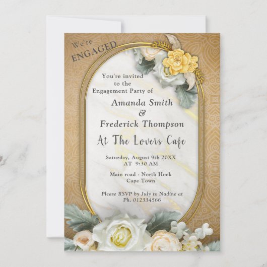 Gold Mandala Hintergrund mit White Roses Einladung (Vorderseite)