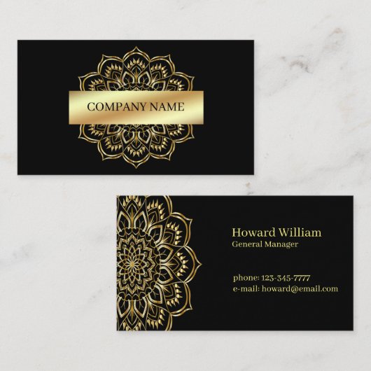 Gold Mandala im Schwarzen Hintergrund Visitenkarte (Vorne/Hinten)
