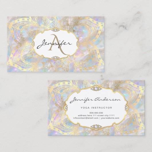 Gold Mandala Iridescent Holographic Opal Unique Visitenkarte (Vorne/Hinten)