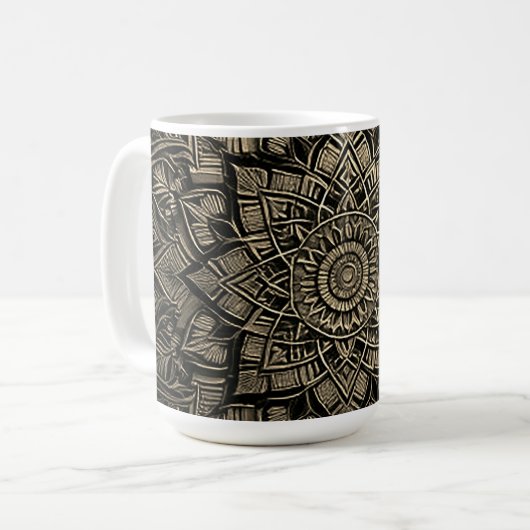 Gold Mandala Kaffeetasse (Vorderseite Links)