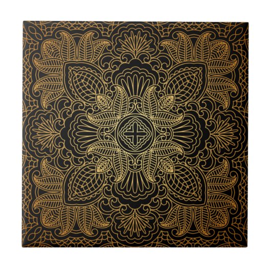 Gold Mandala Keramik Tile Fliese (Vorderseite)
