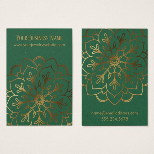 Gold Mandala & Leaf Green Earring Holder Display (Vorne & Hinten)