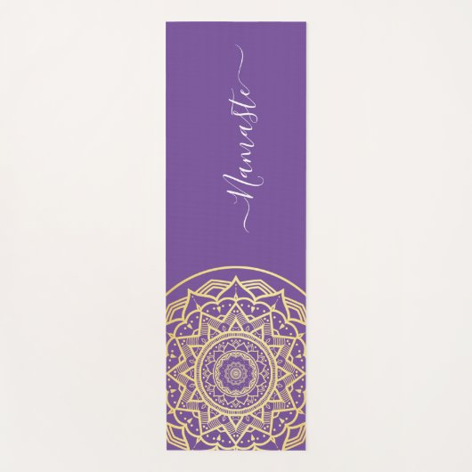 Gold Mandala Lila Namensschild Yogamatte (Vorderseite)