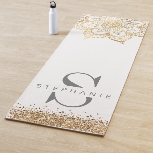 Gold-Mandala-Monogramm-individuelle Name-Glitzer Yogamatte (Beispiel)