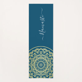 Gold Mandala Namaste Script Yoga Mat Dark Blue Yogamatte