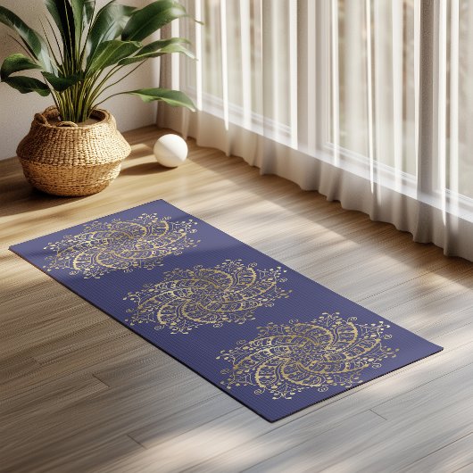 Gold Mandala Navy Blau Boho Yogamatte