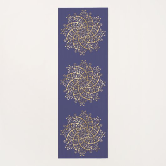 Gold Mandala Navy Blue Boho Yogamatte (Rückseite)