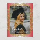 Gold Mandala On Red Abschluss Ankündigung Postkarte (Vorderseite)