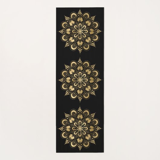 Gold Mandala Pattern Black Boho Yogamatte (Rückseite)