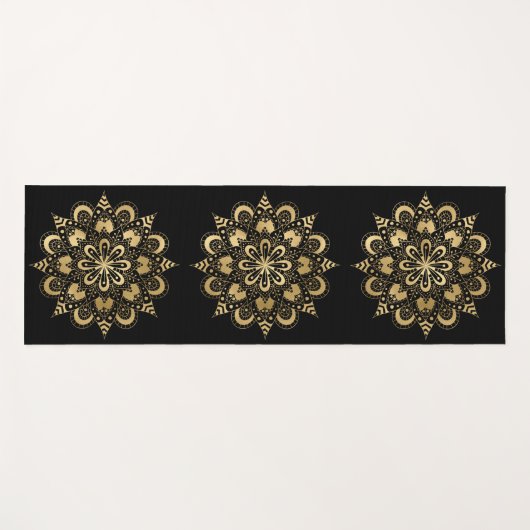 Gold Mandala Pattern Black Boho Yogamatte (Vorderseite (Horizontal))