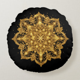 Gold Mandala Pillow Luxury Decorative Throw  Rundes Kissen