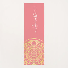 Gold Mandala Pink Coral Namaste Script Yoga Mat Yogamatte