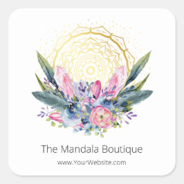 Gold Mandala Pink Crystals Psychisches Spirituelle Quadratischer Aufkleber