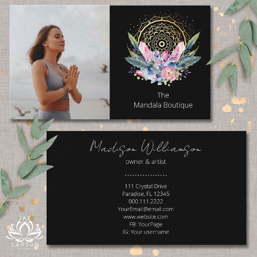 Gold Mandala Pink Crystals Psychisches Spirituelle Visitenkarte