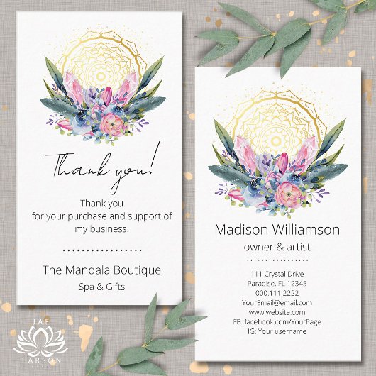 Gold Mandala Pink Crystals Wellness-Center Spiritu Visitenkarte