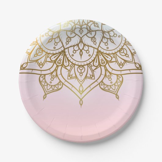 Gold Mandala Pink Peach Chic Modernes Glam Party Pappteller (Vorderseite)