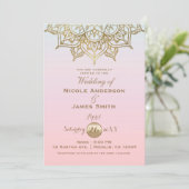 Gold Mandala Pink Peach Moderne Elegante Hochzeit Einladung (Stehend Vorderseite)