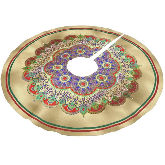 Gold Mandala Polyester Weihnachtsbaumdecke (Schrägansicht)