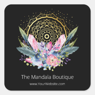 Gold Mandala rosa Kristalle Hellseherisch spiritue Quadratischer Aufkleber