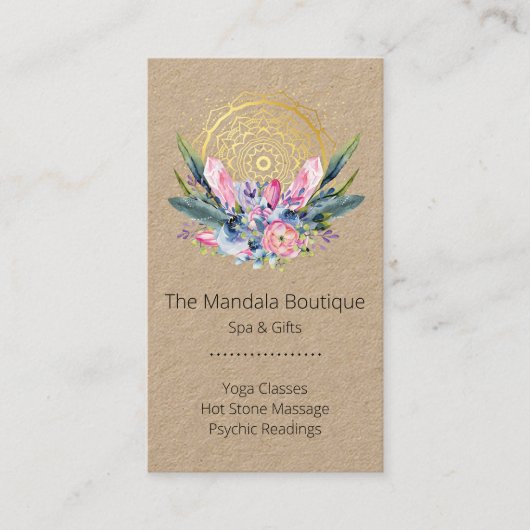 Gold Mandala Rosa Kristalle Psychischer Wellness-C Visitenkarte (Vorderseite)