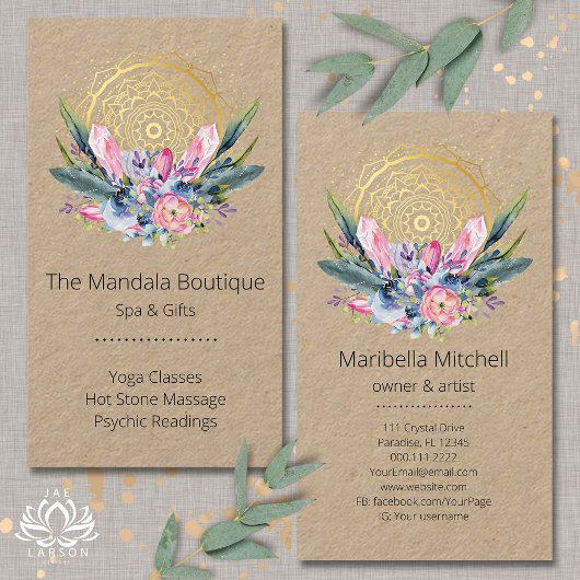 Gold Mandala Rosa Kristalle Psychischer Wellness-C Visitenkarte