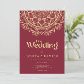 Gold Mandala Traditionelle Hochzeit in Rot-Indien Einladung (Stehend Vorderseite)