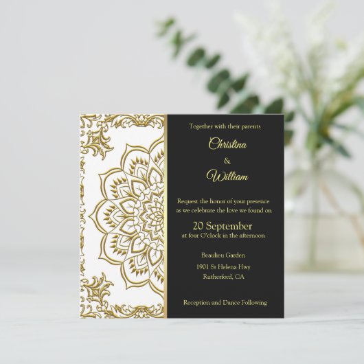 Gold Mandala und Black Wedding Einladung (Stehend Vorderseite)
