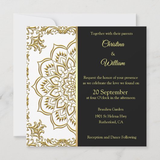 Gold Mandala und Black Wedding Einladung (Vorderseite)
