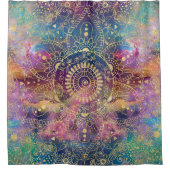 Gold Mandala Watercolor Farbennebel Duschvorhang (Vorderseite)