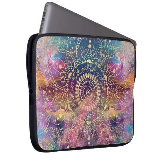 Gold Mandala Watercolor Farbennebel Laptopschutzhülle (Vorne Rechts)