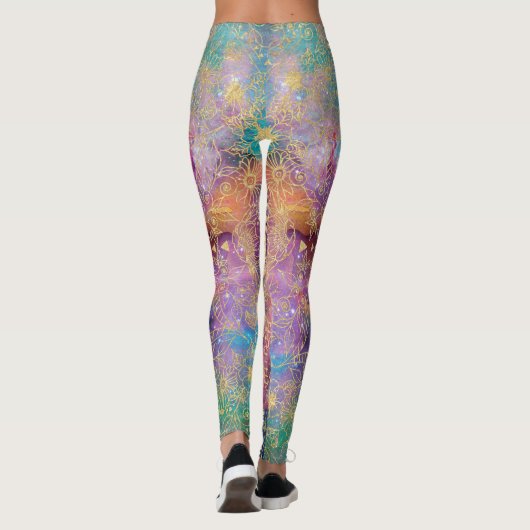 Gold Mandala Watercolor Farbennebel Leggings (Rückseite)
