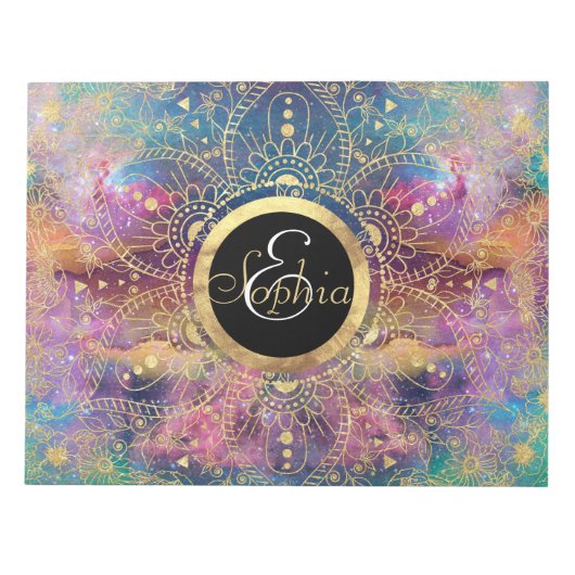 Gold Mandala Watercolor Farbennebel Notizblock (Vorderseite)